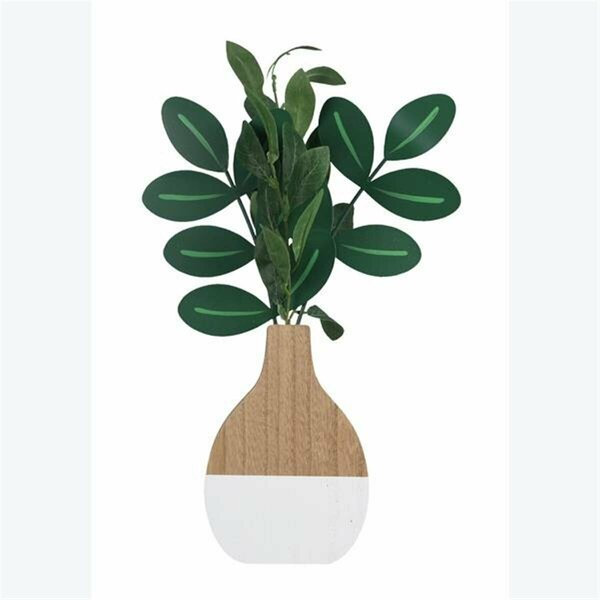 Youngs 17.5 in. Wood Vase Tabletop Decor with Artificial Plant 12183